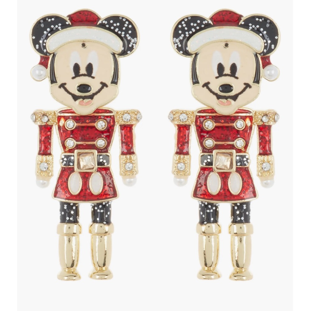 BaubleBar Disney Mickey Mouse Holiday Christmas Nutcracker Earrings Goldtone NWT